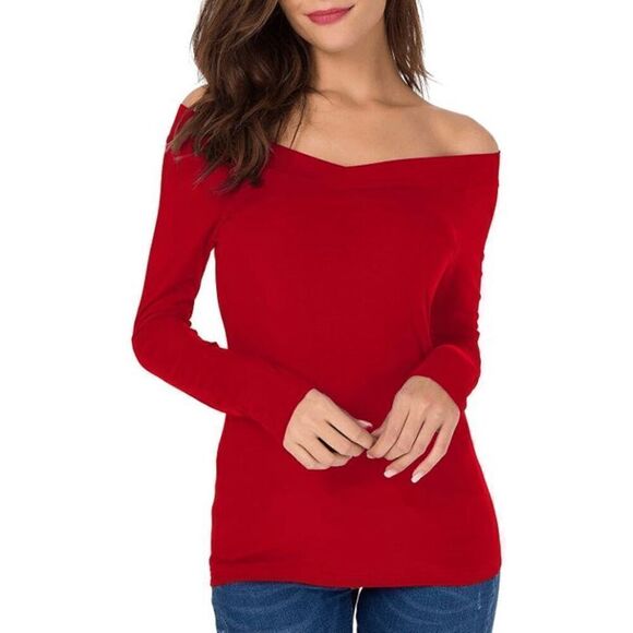 NWT Sarin Mathews Red sexy off shoulder shirt top Sz M - Picture 1 of 7